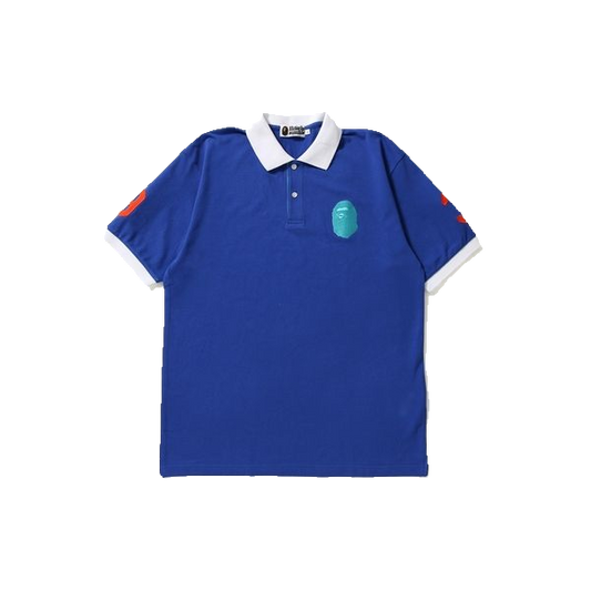 A Bathing Ape Large Ape Head Wide Polo Tee - Blue