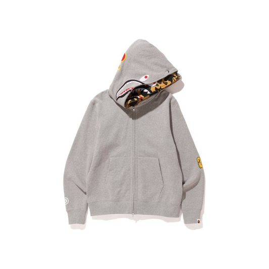 A Bathing Ape 2nd Shark Wide Full Zip Double Hoodie - Grey