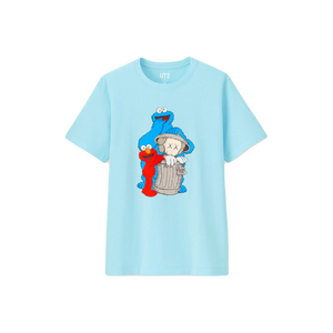 Kaws x Uniqlo x Sesame Street Companion Trash Can Tee - Light Blue