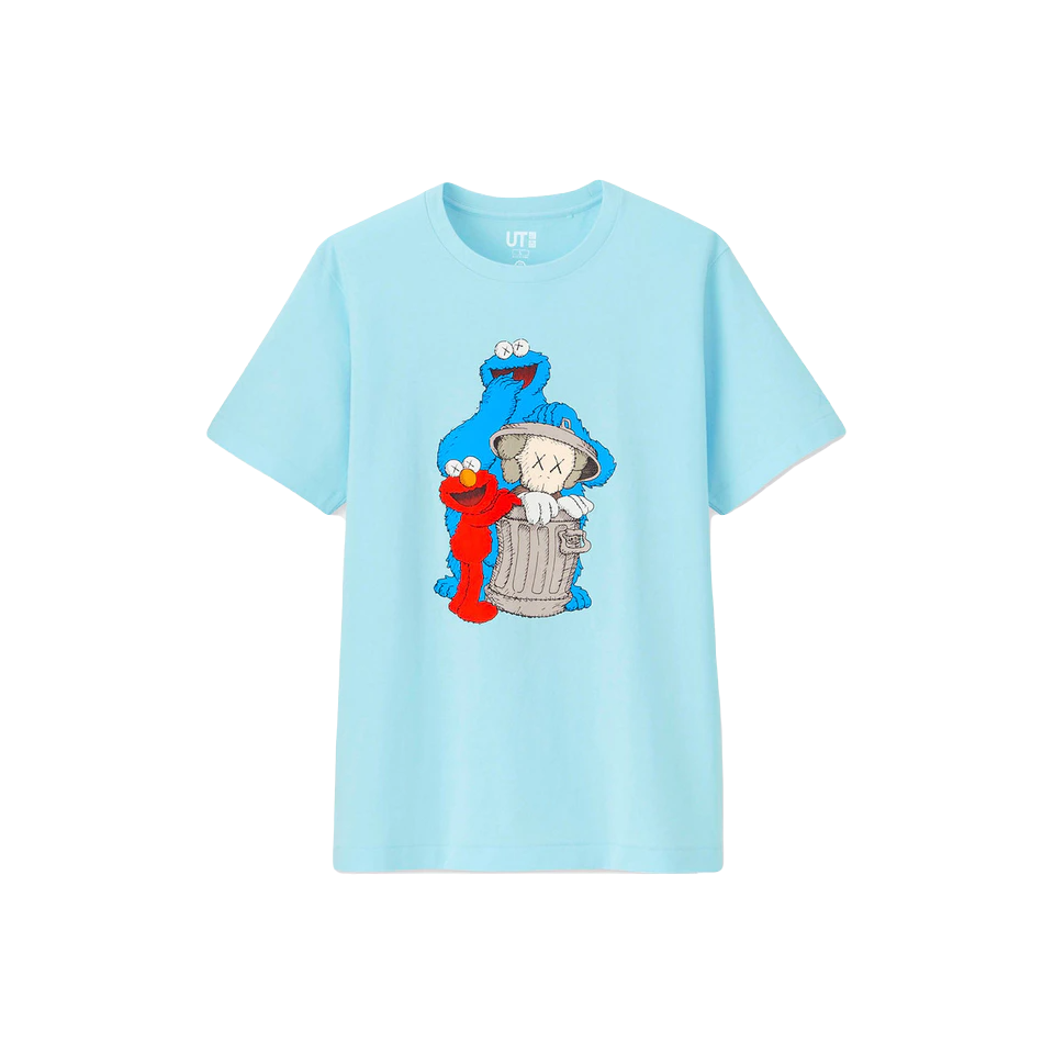 Kaws x Uniqlo x Sesame Street Companion Trash Can Tee - Light Blue