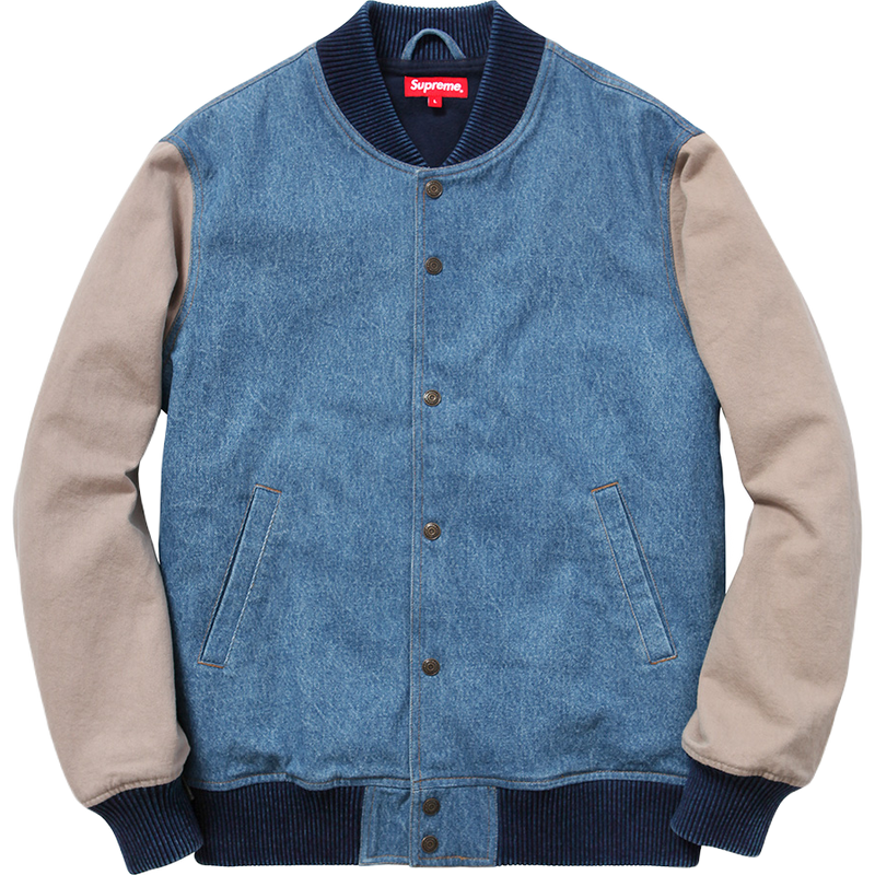Supreme Embossed Denim Varsity Jacket - Blue/Tan (FW14 ...