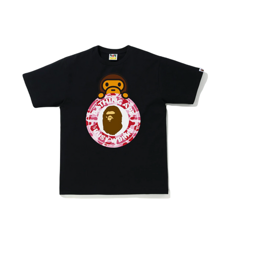 A Bathing Ape ABC Camo Milo on Busy Works Tee - Black/Pink