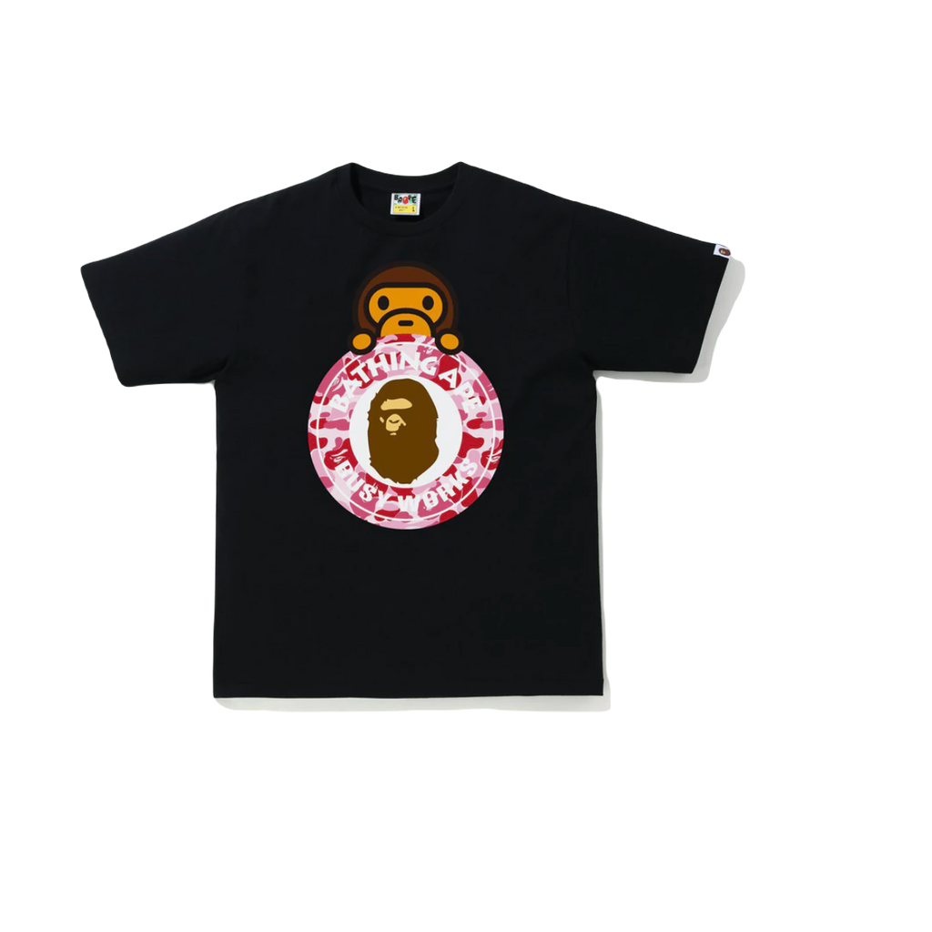 A Bathing Ape ABC Camo Milo on Busy Works Tee - Black/Pink