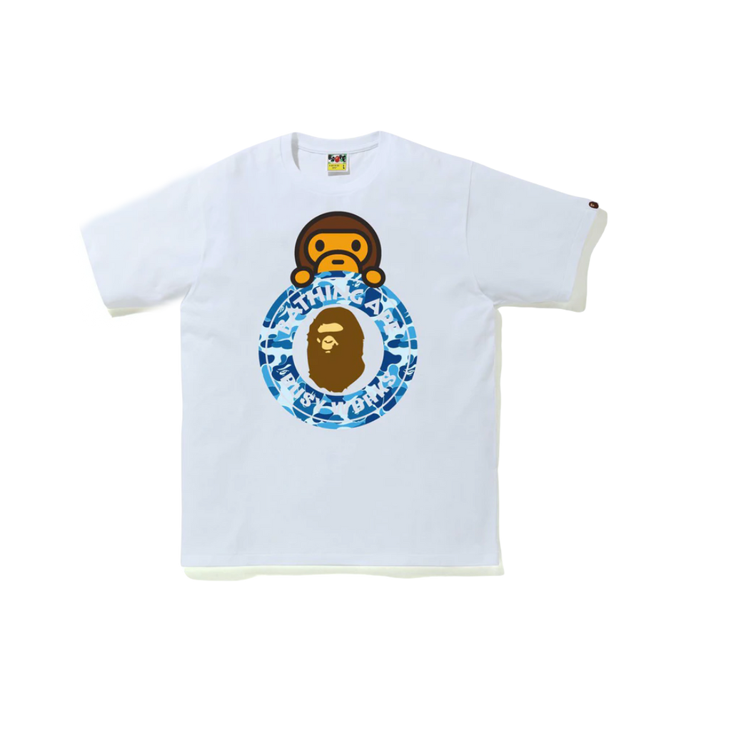 A Bathing Ape ABC Camo Milo on Busy Works Tee - White/Blue