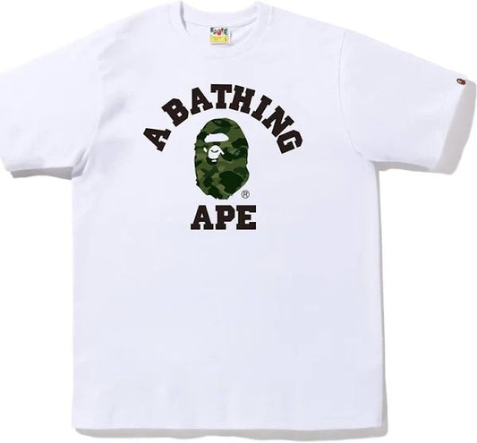 A Bathing Ape Color Camo College Tee - White/Green Camo